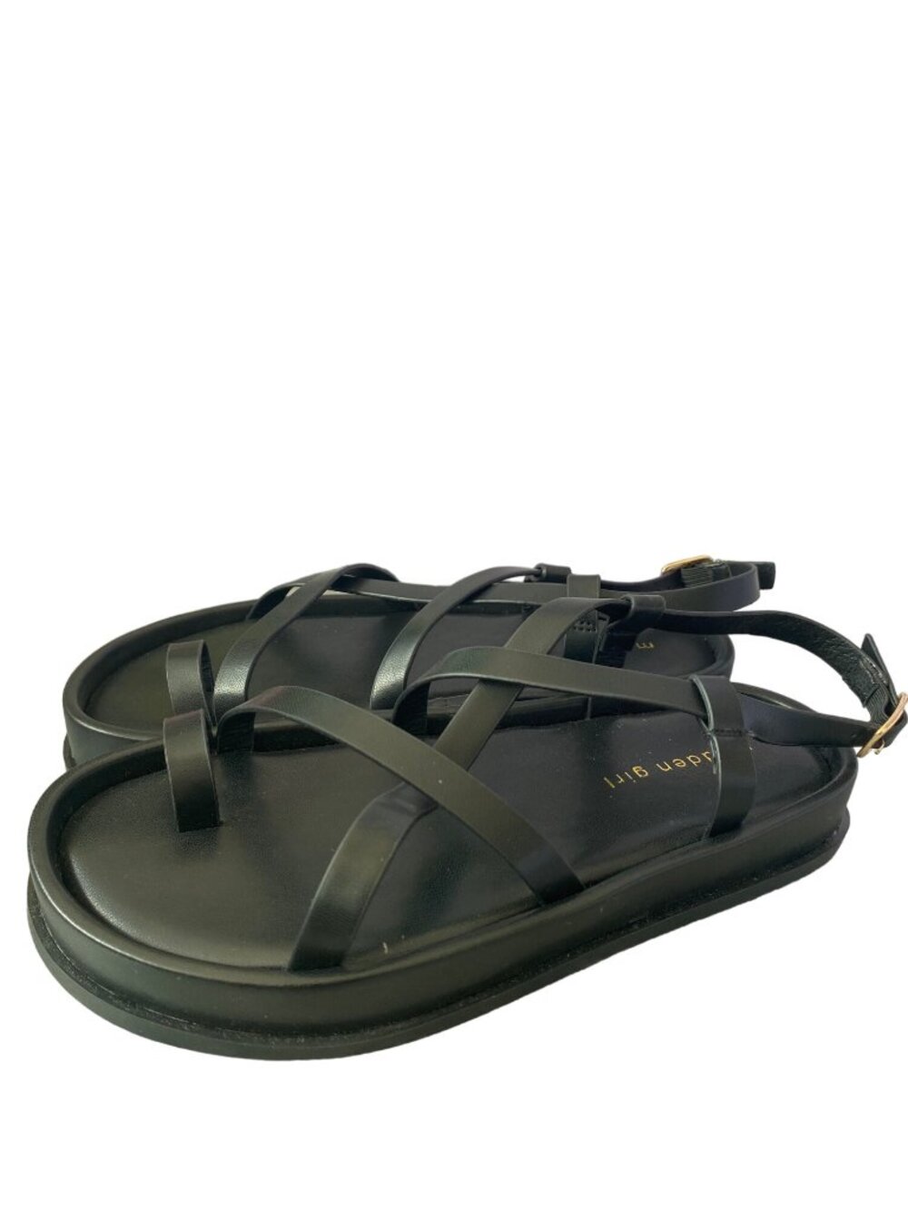 Madden Girl Women Tropezz Faux Leather Strappy Platform Sandals Black Size 5 NIB